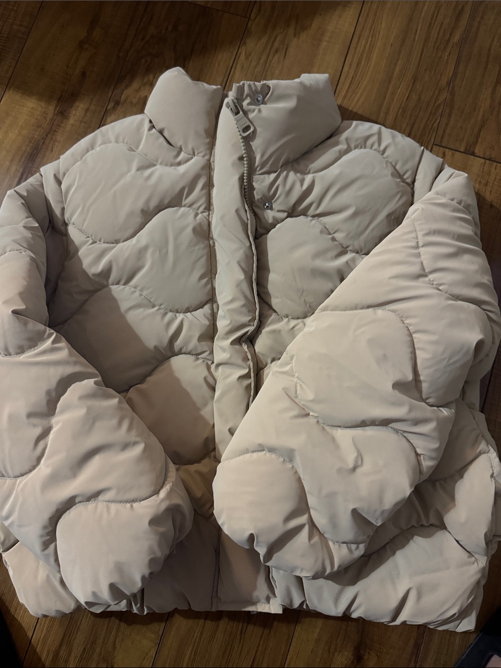 Zara Light Beige Quilted Puffer Jacket